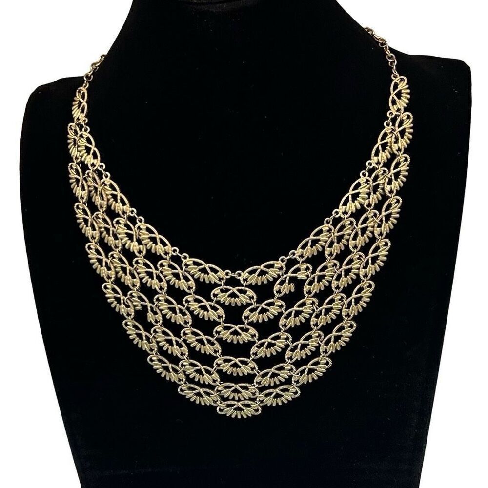 Vintage Turkish Bib Statement Necklace Gold-tone Fire Flies Chainmail Adjustable - Picture 2 of 6